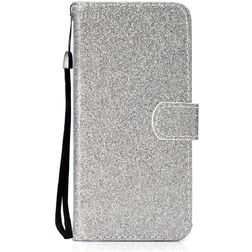 Mobigear Glitter Huawei Y6p Hülle Klapphülle Geldbörse - Silber