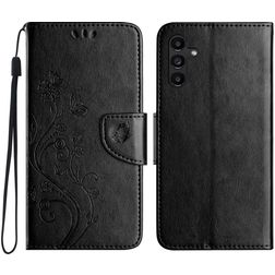Mobigear Flowers Samsung Galaxy A36 Hülle Klapphülle Geldbörse - Schwarz