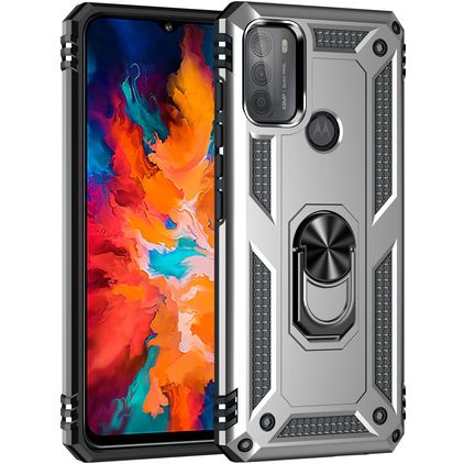 Mobigear Armor Ring Motorola Moto G50 Hülle Hardcase Backcover Stoßfest mit Ringhalter - Silber