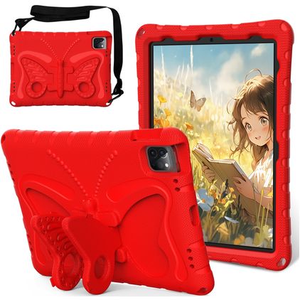 Mobigear Butterfly iPad Air 11 Zoll (2025) Hülle EVA Schaum Backcover + Schulterträger + Ständer - Rot