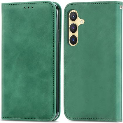 Mobigear Retro Slim Samsung Galaxy S25 Hülle Klapphülle Geldbörse - Grün