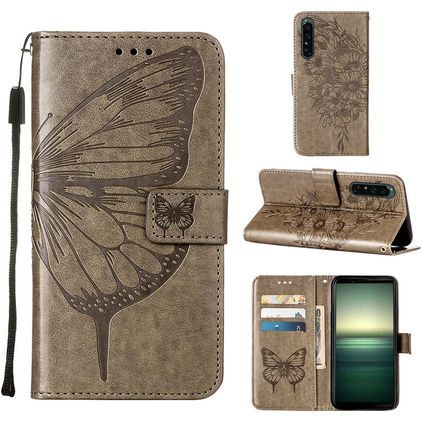 Mobigear Butterfly Sony Xperia 1 IV Klapphülle Portemonnaie - Grau