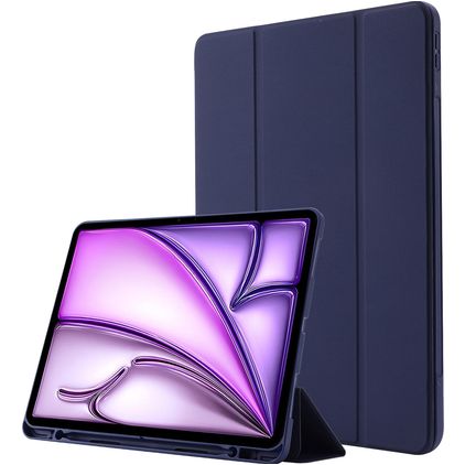 Mobigear Tri-Fold Gel iPad Air 13 Zoll (2025) Hülle TPU,Kunstleder Klapphülle + Stifthalter - Dunkelblau