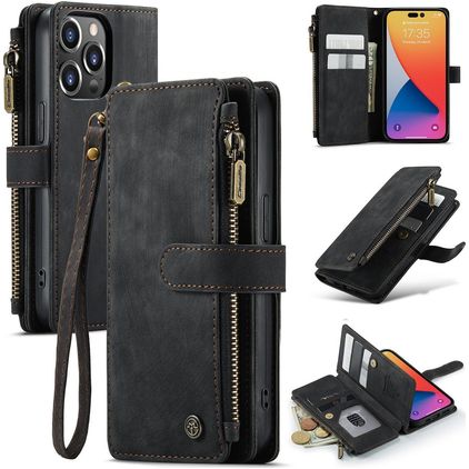 Caseme C30 iPhone 14 Pro Hülle Klapphülle Geldbörse - Schwarz