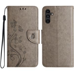 Mobigear Flowers Samsung Galaxy A56 Hülle Klapphülle Geldbörse - Grau