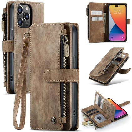 Caseme C30 iPhone 14 Pro Hülle Klapphülle Geldbörse - Braun