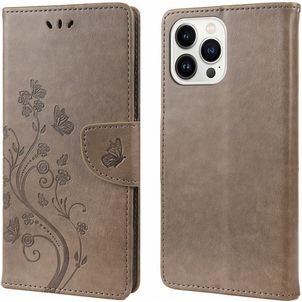 Mobigear Flowers iPhone 14 Pro Max Hülle Klapphülle Geldbörse - Grau