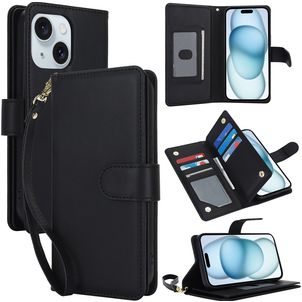 Mobigear Wallet iPhone 15 Hülle Klapphülle Geldbörse - Schwarz