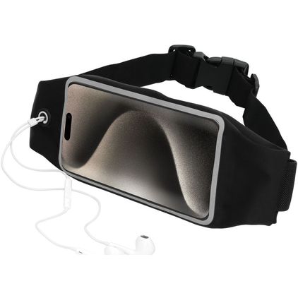 Mobiparts Comfort Fit Belt Handyhalterung Joggen iPhone 15 Pro Sporthülle Neopren Gürtel - Schwarz