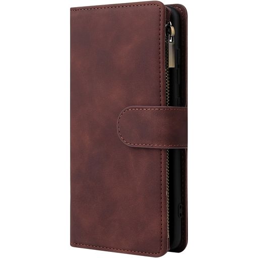 Mobigear Zipper Samsung Galaxy A51 Hülle Klapphülle Geldbörse - Braun