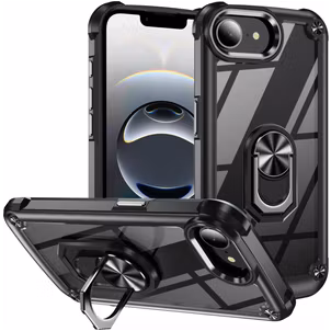 Mobigear Crystal Ring iPhone 16e Hülle Hardcase Backcover mit Ringhalter - Schwarz