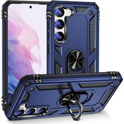 Mobigear Armor Ring Samsung Galaxy S23 Plus Hülle Hardcase Backcover Stoßfest mit Ringhalter - Blau