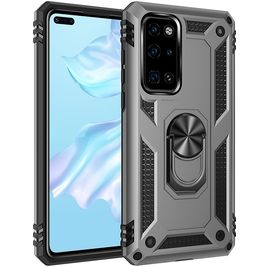 Mobigear Armor Ring Huawei P40 Hülle Hardcase Backcover Stoßfest mit Ringhalter - Grau