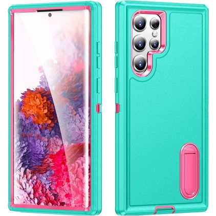 Mobigear Rugged Stand Samsung Galaxy S23 Ultra Hülle Hardcase Backcover Stoßfest mit Ständer - Türkis
