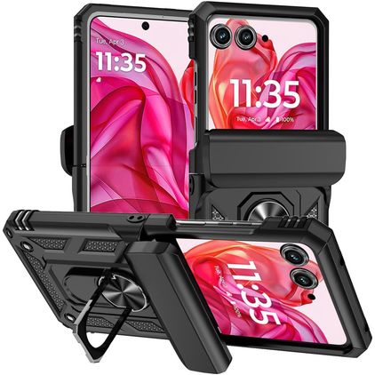 Mobigear Armor Ring Motorola Razr 50 Hülle Hardcase Backcover Stoßfest mit Ringhalter - Schwarz
