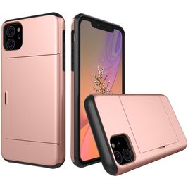 Mobigear Card iPhone 11 Hülle Hardcase Backcover Stoßfest mit Kartenhalter - Roségold