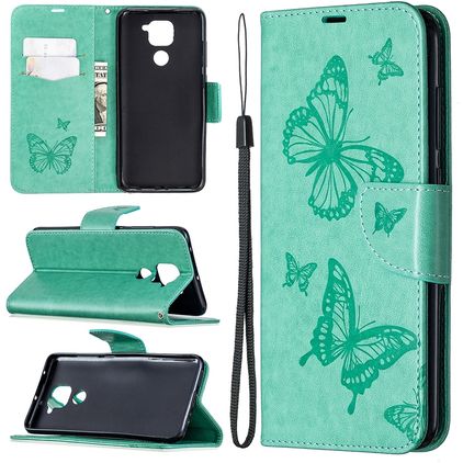 Mobigear Butterfly Xiaomi Redmi Note 9 Hülle Klapphülle Geldbörse - Türkis