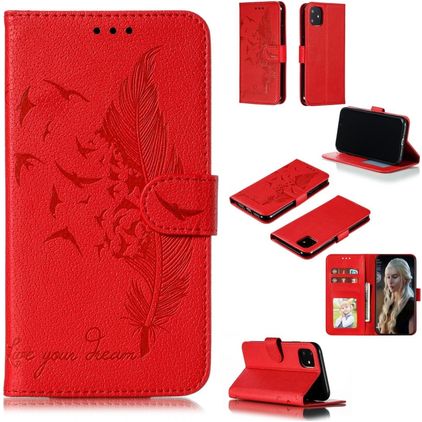 Mobigear Feather iPhone 11 Hülle Klapphülle Geldbörse - Rot