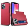 Mobigear Card iPhone 13 Mini Hülle Hardcase Backcover Stoßfest mit Kartenhalter - Rot