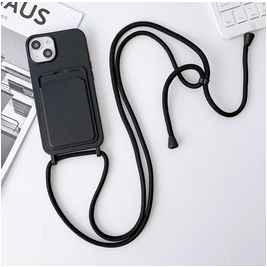 Mobigear Lanyard Card iPhone 15 Silikon Handykette mit Kartenhalter - Schwarz