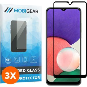 Mobigear Premium Samsung Galaxy A22 5G Panzerglas Gehärtetes Glas Displayschutz - Hüllenfreundlich - Schwarz (3er Pack)