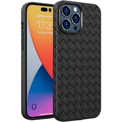 Mobigear Woven iPhone 14 Pro Hülle Flexibles TPU Backcover - Schwarz
