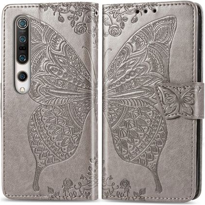 Mobigear Butterfly Xiaomi Mi 10 Hülle Klapphülle Geldbörse - Grau