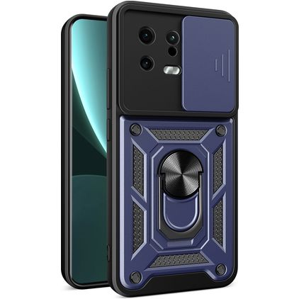 Mobigear Armor Ring Cam Slide Xiaomi 13 Hülle Hardcase Backcover Stoßfest mit Ringhalter und Kamera Slider - Blau