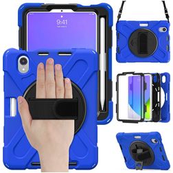 Mobigear SureGrip XGuard iPad Mini 7 (2024) Hülle Kunststoff,Silikon Backcover + Stifthalter + Schulterträger + Ständer - Blau