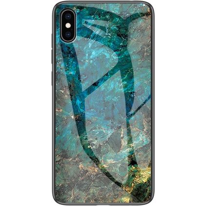 Mobigear Marble Glass iPhone X Hülle Gehärtetes Glas Backcover - Emerald
