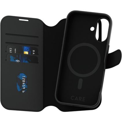 CARE by PanzerGlass Tango Two-in-One iPhone 16 MagSafe Hülle Abnehmbare 2in1 Klapphülle Geldbörse - Schwarz