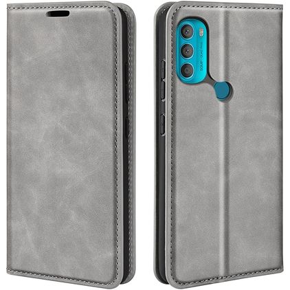 Mobigear Retro Slim Motorola Moto G71 5G Hülle Klapphülle Geldbörse - Grau