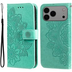 Mobigear Flowers iPhone 17 Pro Max Hülle Klapphülle Geldbörse - Grün