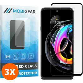 Mobigear Premium Motorola Edge 20 Lite Panzerglas Gehärtetes Glas Displayschutz - Hüllenfreundlich - Schwarz (3er Pack)