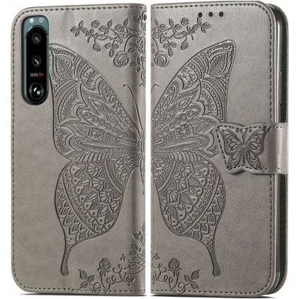 Mobigear Butterfly Sony Xperia 5 IV Hülle Klapphülle Geldbörse - Grau