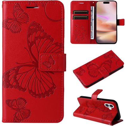 Mobigear Butterfly iPhone 16 Plus Hülle Klapphülle Geldbörse - Rot