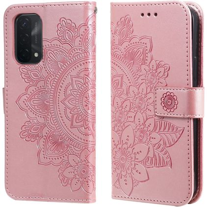 Mobigear Flowers OPPO A74 5G Hülle Klapphülle Geldbörse - Roségold