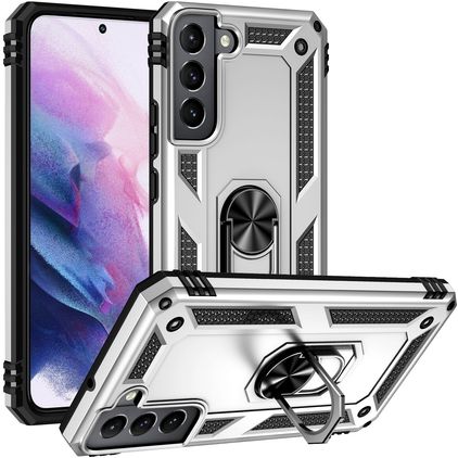 Mobigear Armor Ring Samsung Galaxy S22 Hülle Hardcase Backcover Stoßfest mit Ringhalter - Silber