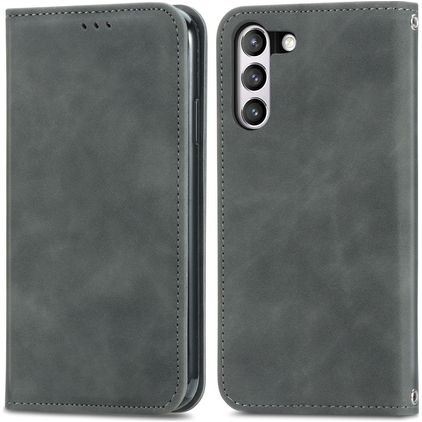 Mobigear Retro Slim Samsung Galaxy S21 FE Hülle Klapphülle Geldbörse - Grau