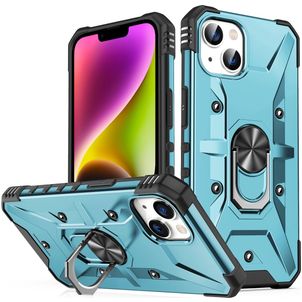 Mobigear Armor Ring iPhone 14 Plus Hülle Hardcase Backcover Stoßfest mit Ringhalter - Blau
