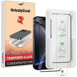 GrizzlyCoat AlignPro iPhone 16 Pro Max Panzerglas Gehärtetes Glas Displayschutz - Hüllenfreundlich + Applikator - Schwarz