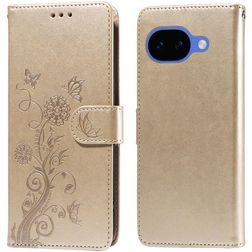 Mobigear Flowers Google Pixel 10a Hülle Klapphülle Geldbörse - Gold