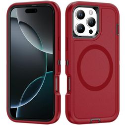 Mobigear Rugged Mag iPhone 16 Pro MagSafe Hülle Hardcase Backcover Stoßfest - Rot