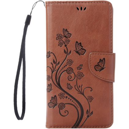 Mobigear Flowers iPhone 7 Hülle Klapphülle Geldbörse - Braun