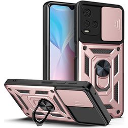Mobigear Armor Ring Cam Slide Vivo Y21s Hülle Hardcase Backcover Stoßfest mit Ringhalter und Kamera Slider - Roségold