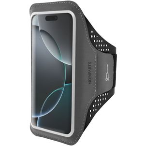 Mobiparts Comfort Fit Handyhalterung Joggen iPhone 16 Pro Sporthülle Neopren Sportarmband - Schwarz