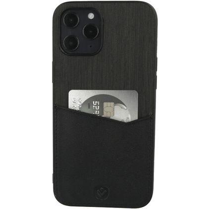Valenta Card Slot iPhone 12 Pro Max Echtleder Backcover mit Kartenfach - Schwarz