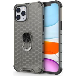Mobigear Honeycomb Ring iPhone 12 Pro Max Hülle Hardcase Backcover Stoßfest mit Ringhalter - Grau