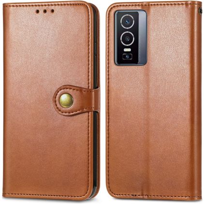 Mobigear Snap Button Vivo Y76 Hülle Klapphülle Geldbörse - Braun