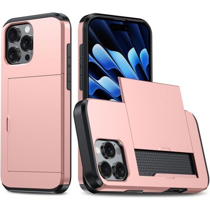 Mobigear Card iPhone 16 Pro Hülle Hardcase Backcover Stoßfest mit Kartenhalter - Roségold